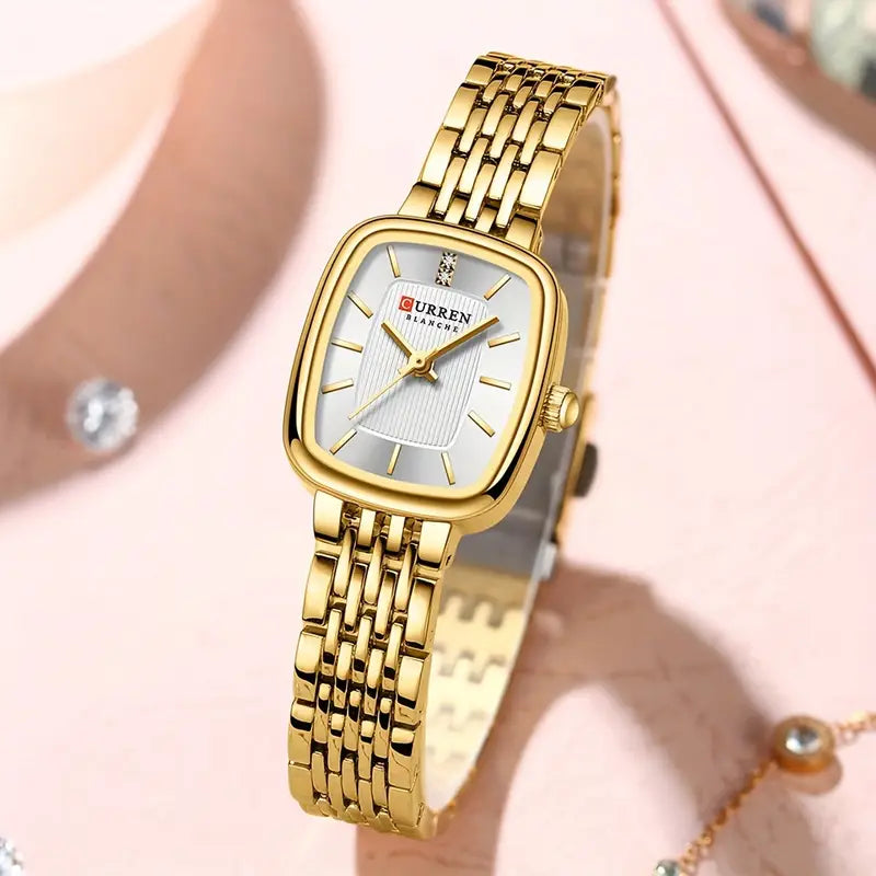 CURREN Women’s Original Stainless Steel Square Subdial Watch