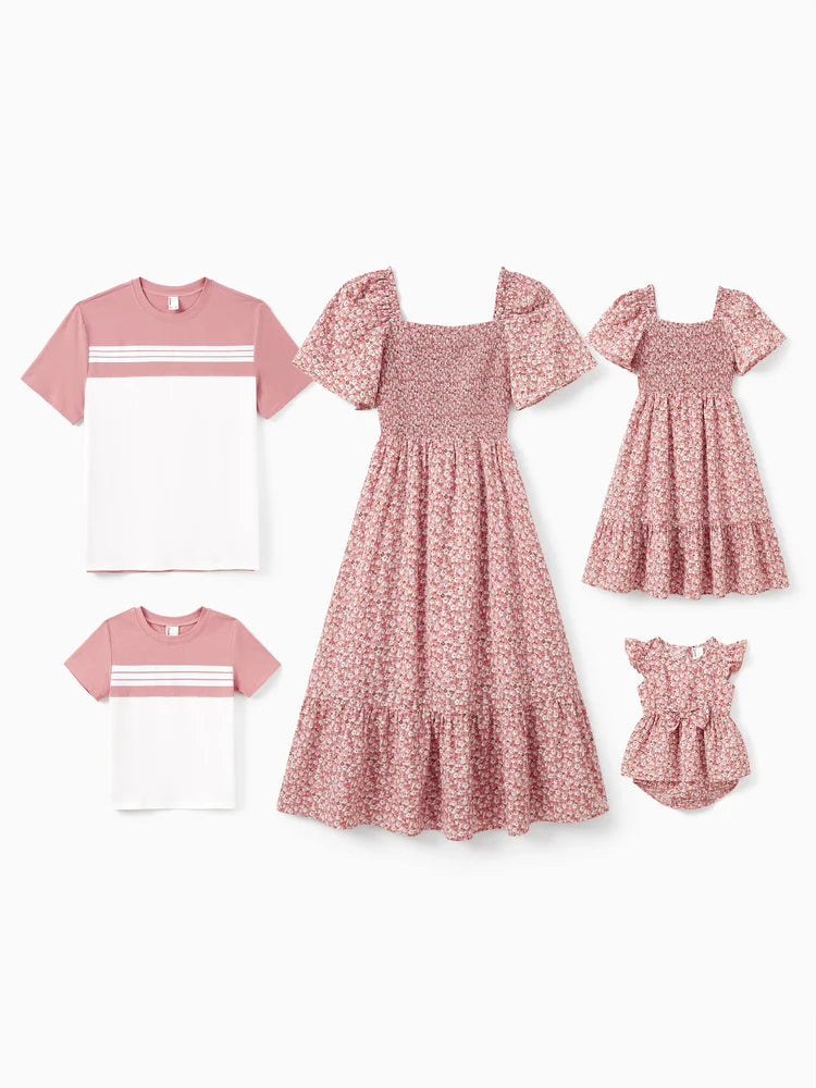 Blue Tee & Pink Floral Family Set