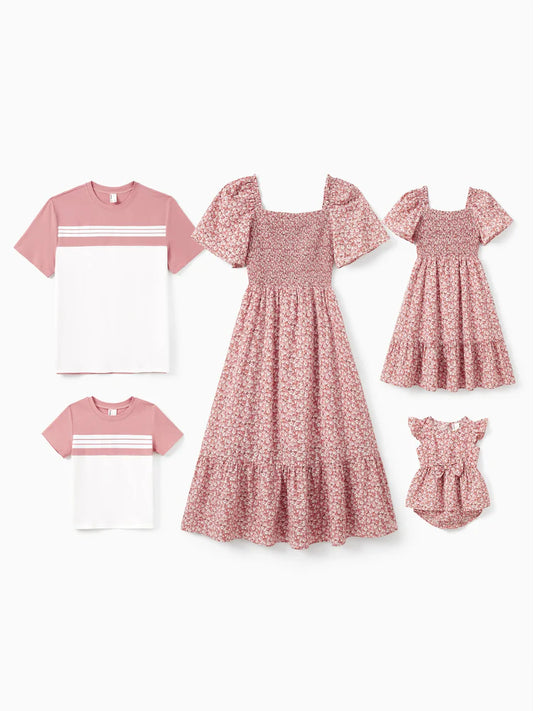 Blue Tee & Pink Floral Family Set