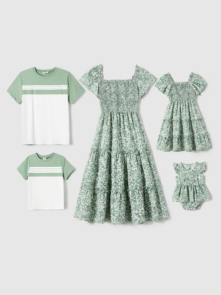 Blue Tee & Pink Floral Family Set