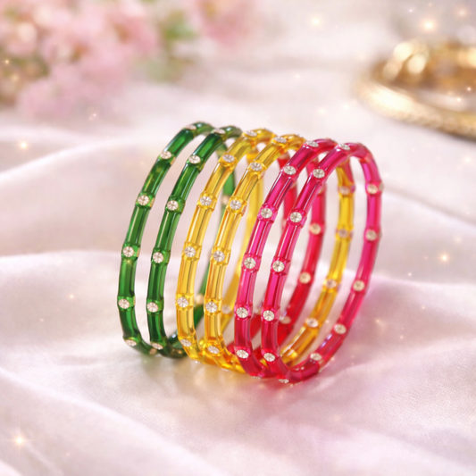 Kashmiri Raindrop Bangles – Multi Color (6 Pieces Set)