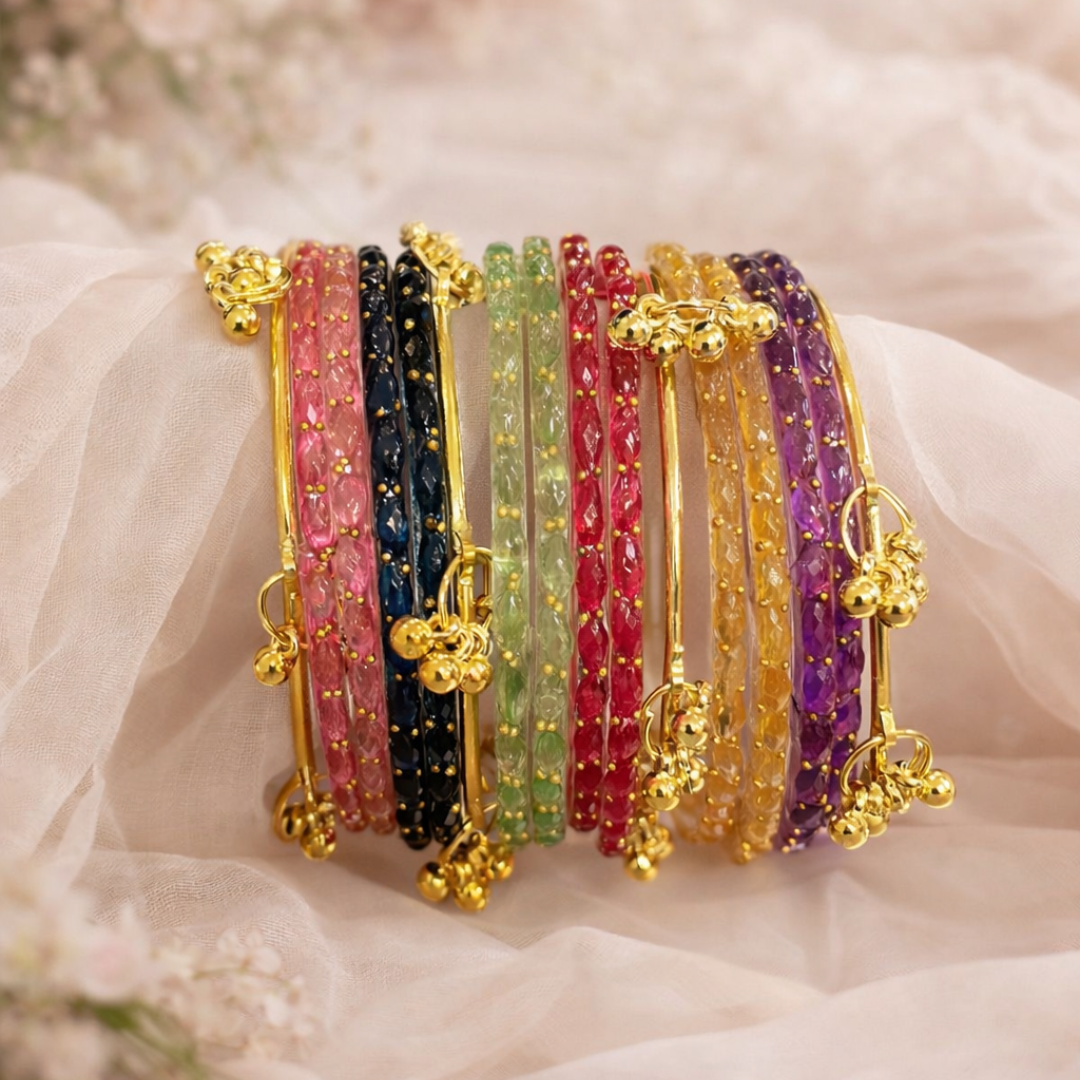 Kashmiri Raindrop Bangles – Multi Color (16 Pieces Set)