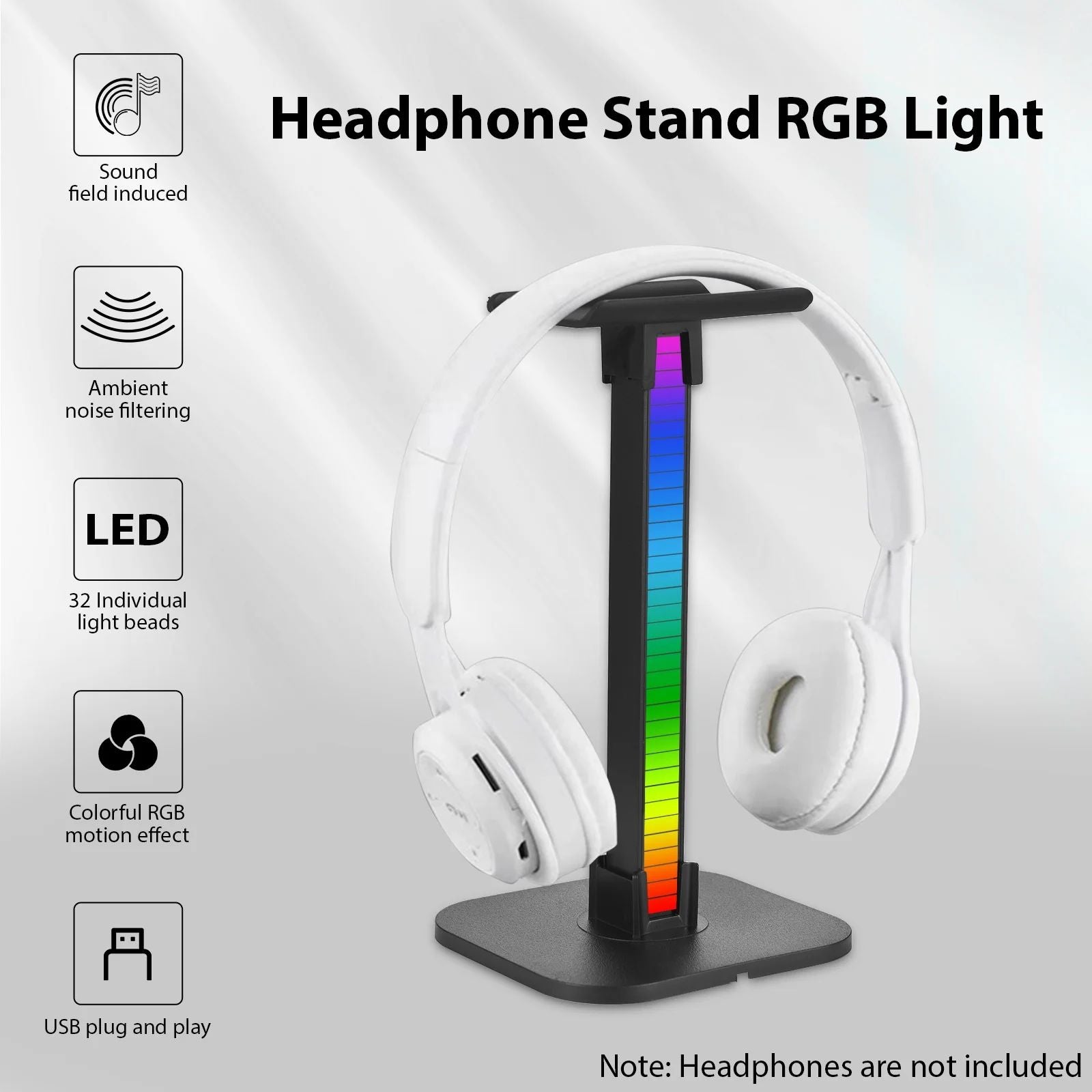RGB Headphone Stand with Anti-Slip Base and Mobile Holder