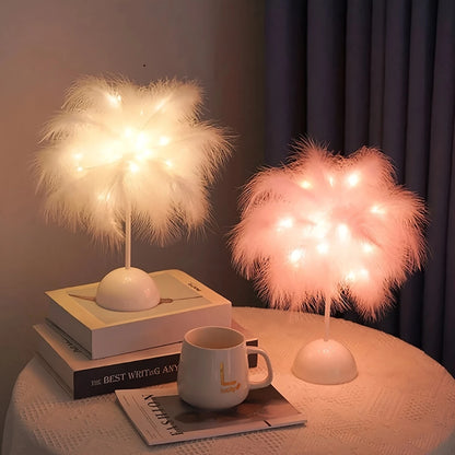 Simulated feather night light with DIY design, battery-powered for home, bedroom, and festive decorations