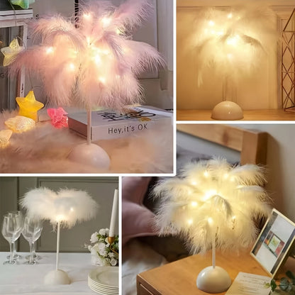 Simulated feather night light with DIY design, battery-powered for home, bedroom, and festive decorations