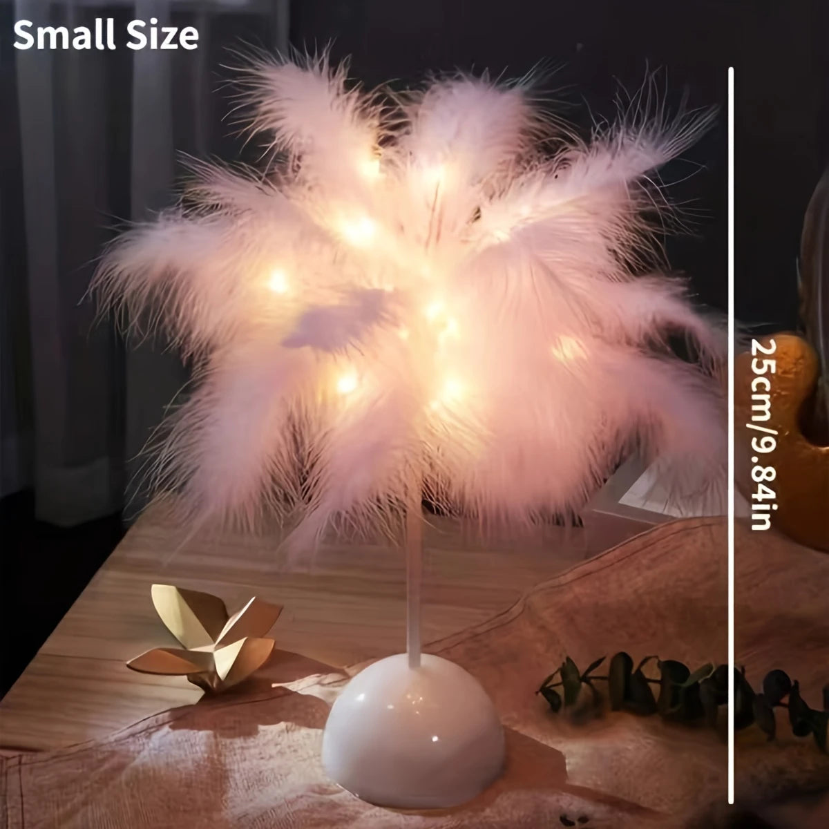 Simulated feather night light with DIY design, battery-powered for home, bedroom, and festive decorations