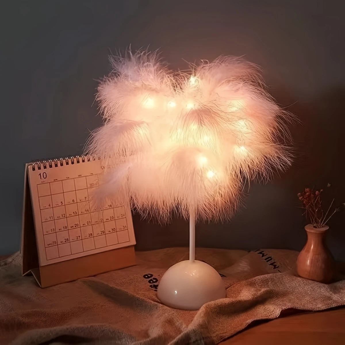 Simulated feather night light with DIY design, battery-powered for home, bedroom, and festive decorations