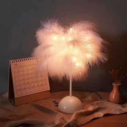 Simulated feather night light with DIY design, battery-powered for home, bedroom, and festive decorations