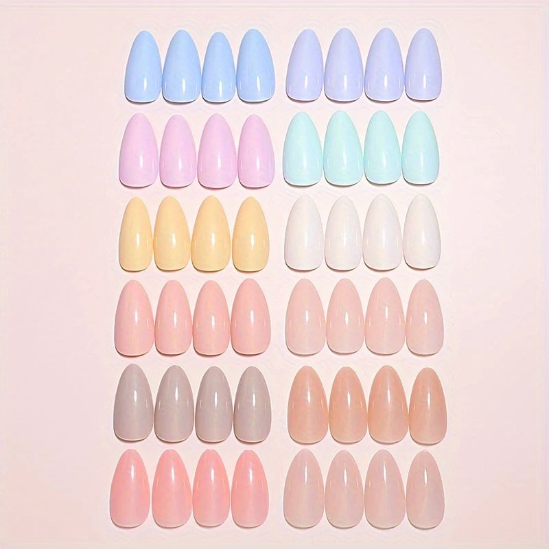 288pcs 12 Mixed Solid Medium Long Almond Shape Nail Tips
