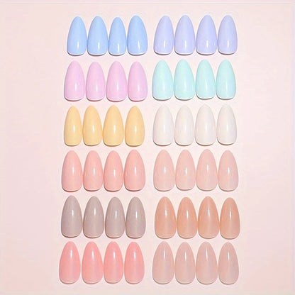 288pcs 12 Mixed Solid Medium Long Almond Shape Nail Tips