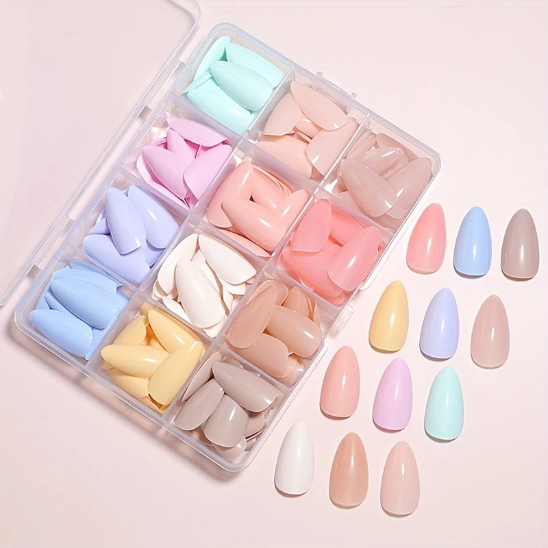 288pcs 12 Mixed Solid Medium Long Almond Shape Nail Tips