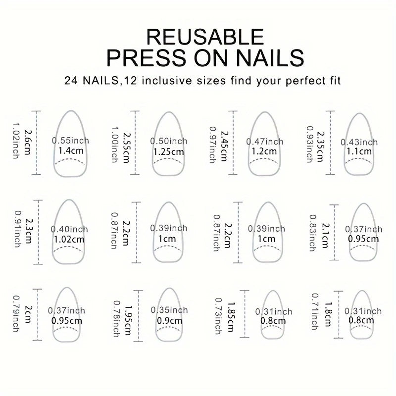 288pcs 12 Mixed Solid Medium Long Almond Shape Nail Tips