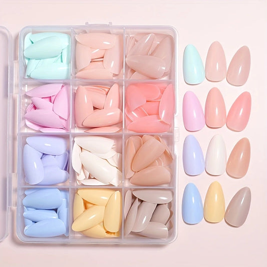 288pcs 12 Mixed Solid Medium Long Almond Shape Nail Tips