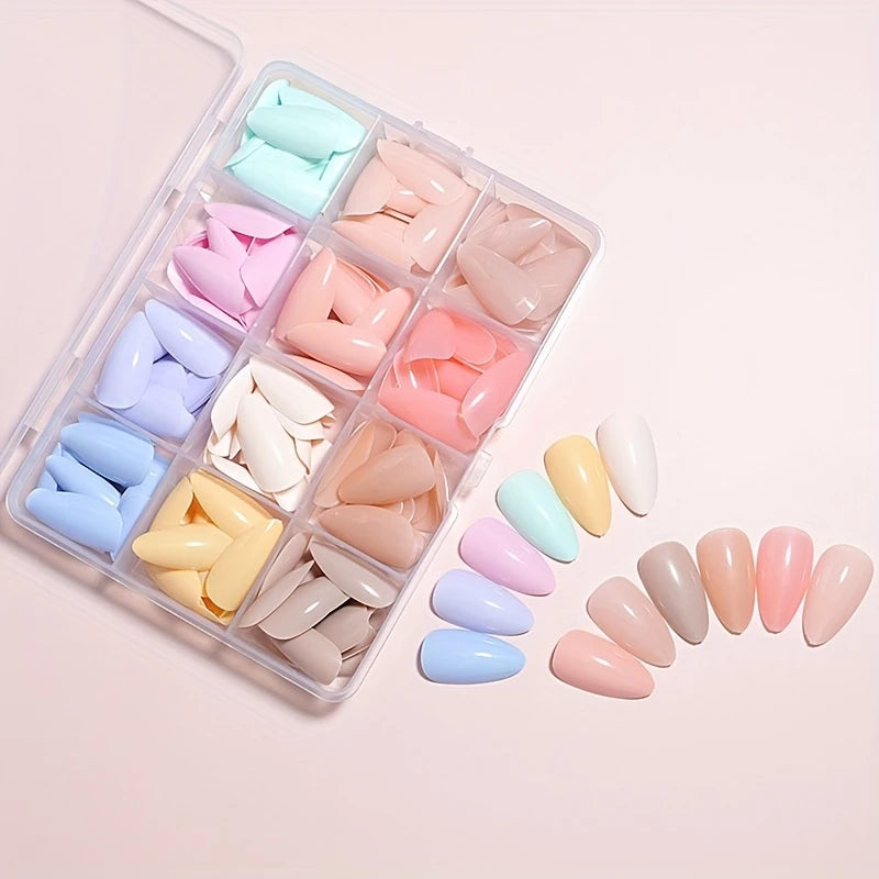 288pcs 12 Mixed Solid Medium Long Almond Shape Nail Tips