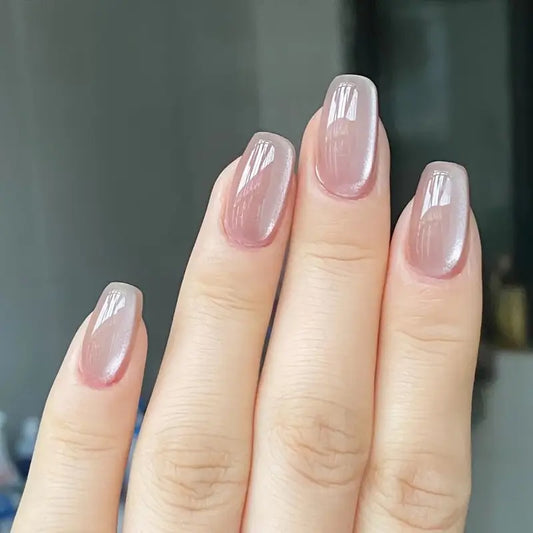 30-Piece Premium Crystal Cat Eye Short Square Acrylic False Nails