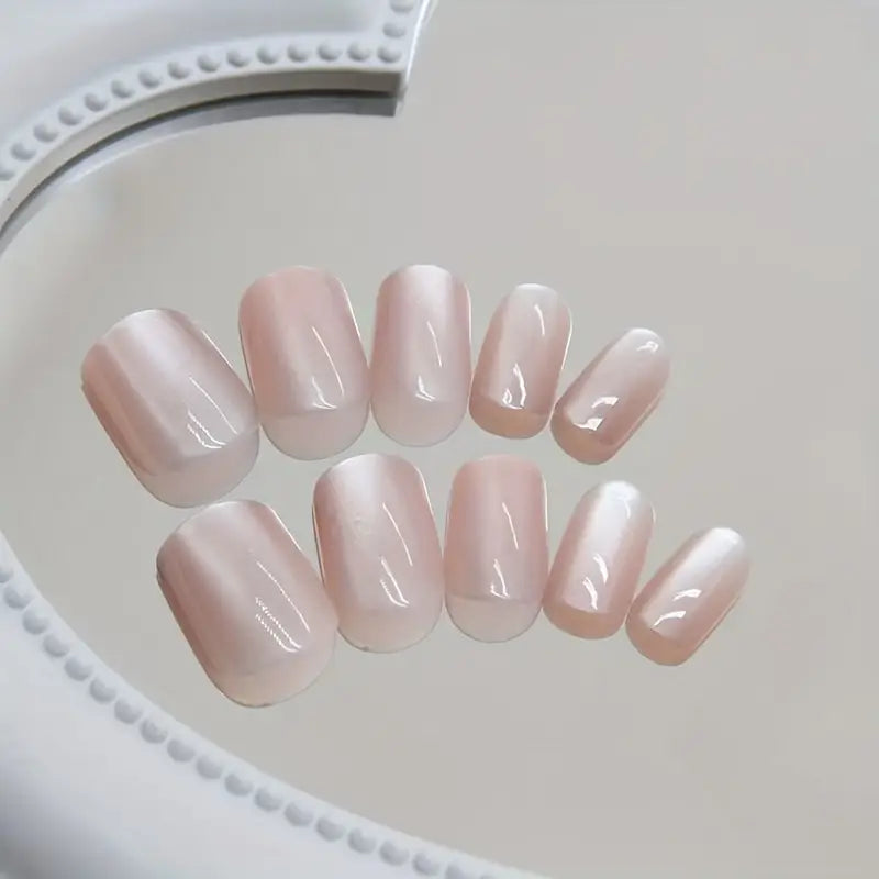 30-Piece Premium Crystal Cat Eye Short Square Acrylic False Nails