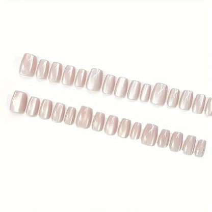 30-Piece Premium Crystal Cat Eye Short Square Acrylic False Nails