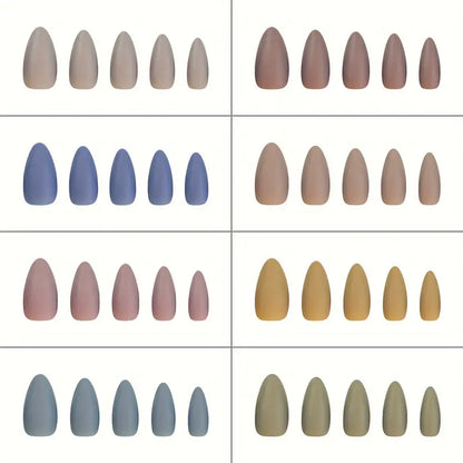 Wearable Almond-Shaped Matte Nail Patches - Coffee Color Solid Texture Set