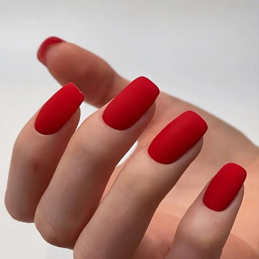 24pcs Solid Color Medium-Long Square Press-On Nails – Pure Matte Finish