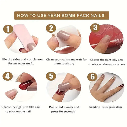 24pcs Mixed Color Oval Press-On Nails – Golden Leaf & Flower Pattern