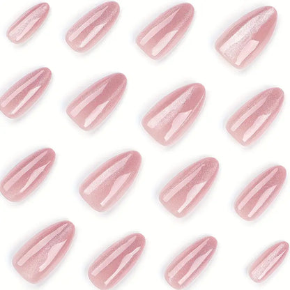 30 & 24- Piece Nude Almond Shaped Press-On Nails – Medium Length with Glossy Cat Eye Finish