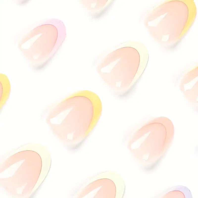 24pcs Short Oval Rainbow French Tip Press-On Nails – Glossy Acrylic False Nails