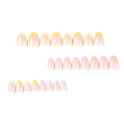 24pcs Short Oval Rainbow French Tip Press-On Nails – Glossy Acrylic False Nails