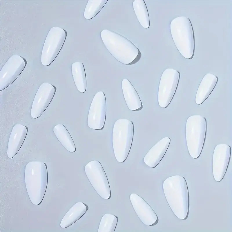 24pcs White Almond-Shaped Press-On Nails – Simple & Shiny Finish
