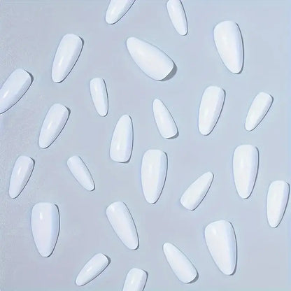 24pcs White Almond-Shaped Press-On Nails – Simple & Shiny Finish