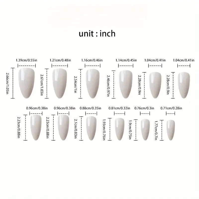24pcs White Almond-Shaped Press-On Nails – Simple & Shiny Finish