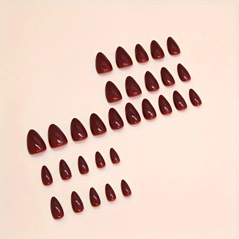 24pcs Chic Wine Red Press-On Nails – Glossy Almond Shape Acrylic False Nails
