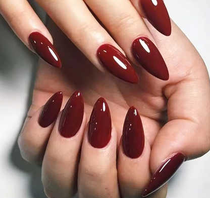 ARTAUG 24PCS Press-On Nails – Short Almond Wine Red High-Saturation Fake Nails
