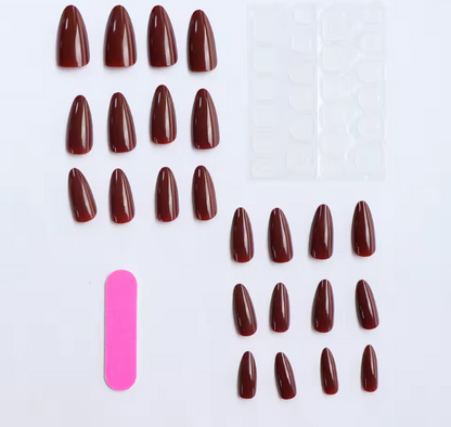 ARTAUG 24PCS Press-On Nails – Short Almond Wine Red High-Saturation Fake Nails