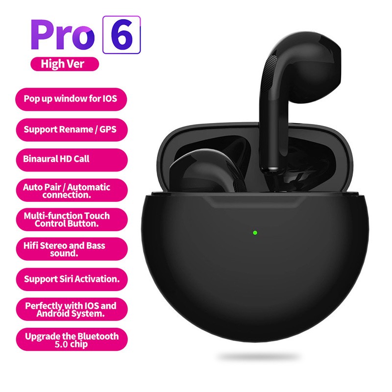 Air PRO 6 TWS Wireless Earbuds – Bluetooth In-Ear Earphones with Mic