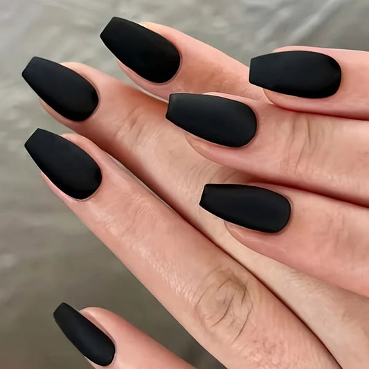 elloTee 24pcs short black glitter almond press-on nails with nail file and glue, perfect for parties and daily wear