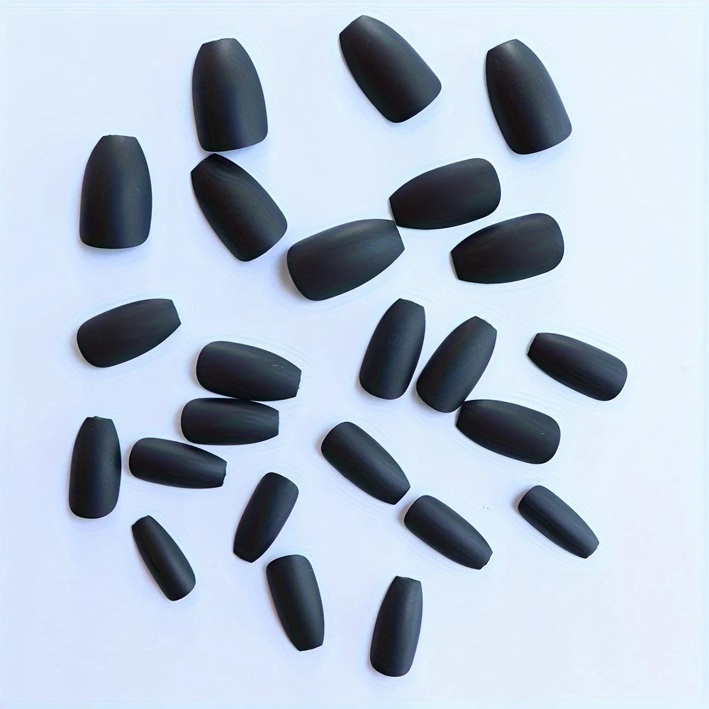 elloTee 24pcs short black glitter almond press-on nails with nail file and glue, perfect for parties and daily wear