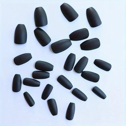 elloTee 24pcs short black glitter almond press-on nails with nail file and glue, perfect for parties and daily wear