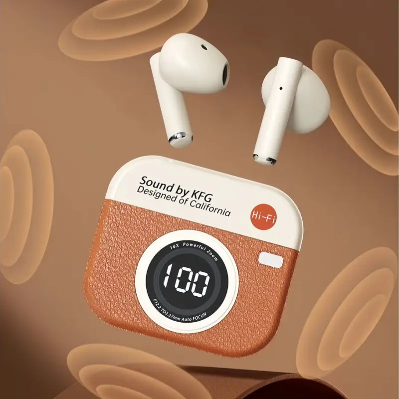 British Retro Wireless Earbuds with Microphone and Type-C Charging