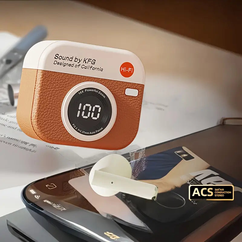 British Retro Wireless Earbuds with Microphone and Type-C Charging