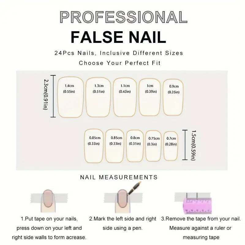 YelloTee 24pcs Brown Heart Press-On Nails – Glossy Medium Square False Nails for Women & Girls