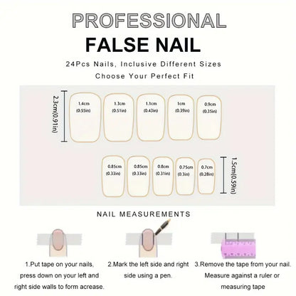 YelloTee 24pcs Brown Heart Press-On Nails – Glossy Medium Square False Nails for Women & Girls