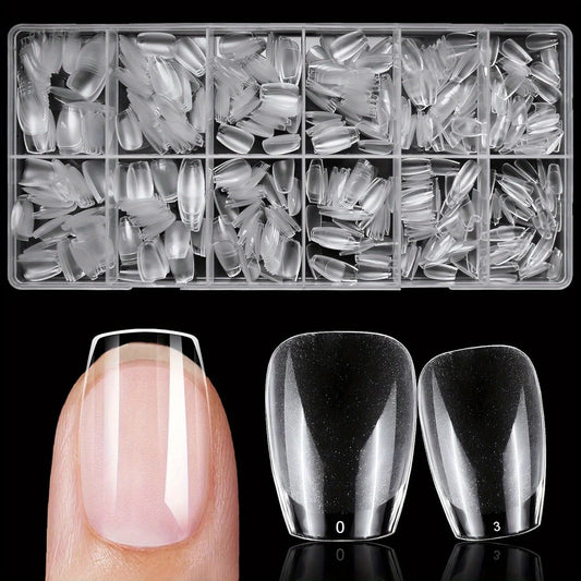 YelloTee 600pcs short coffin nail tips kit with clear and black matte soft gel nails for DIY and salon use.