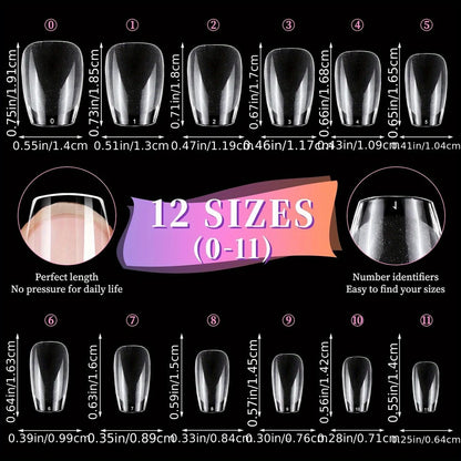 YelloTee 600pcs short coffin nail tips kit with clear and black matte soft gel nails for DIY and salon use.
