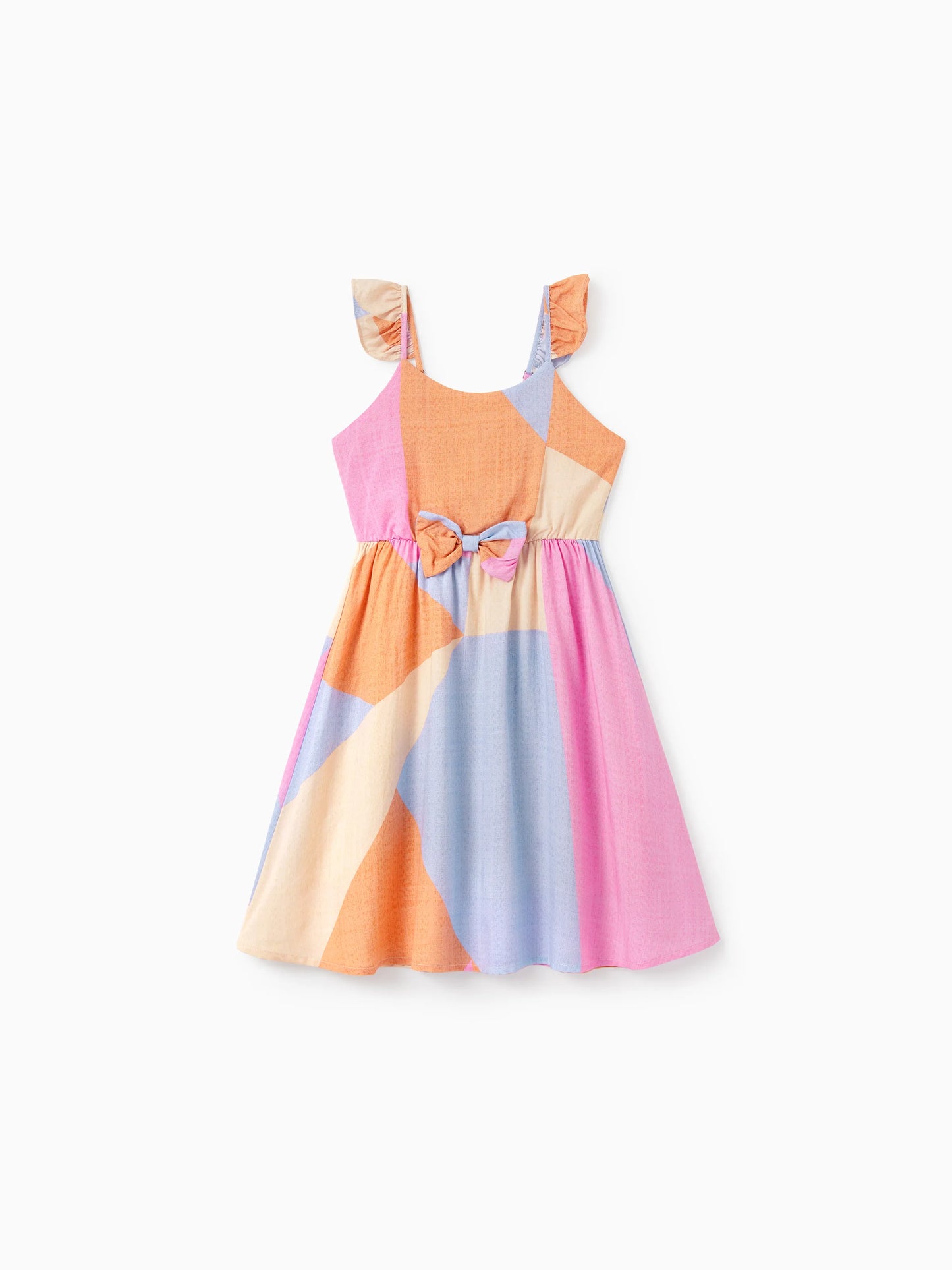 Colorful striped dress with a bow on a white background