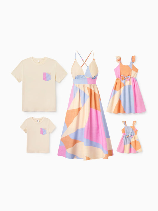 ColorPop Family Matching Outfit Set – Strappy Dress & Tee