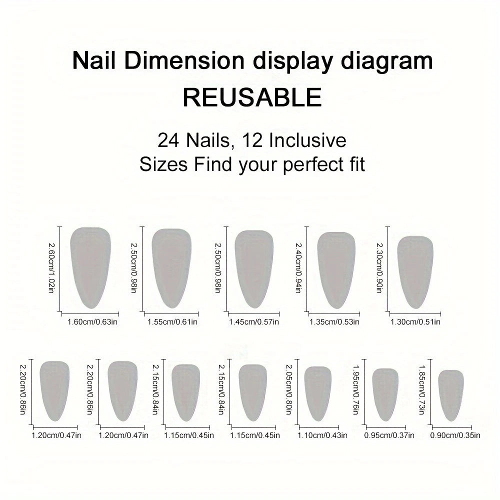 YelloTee 24pcs colorful stripes almond press-on nails with French tip design, full-coverage glossy nails with jelly glue and nail file