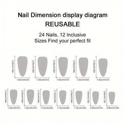 YelloTee 24pcs colorful stripes almond press-on nails with French tip design, full-coverage glossy nails with jelly glue and nail file