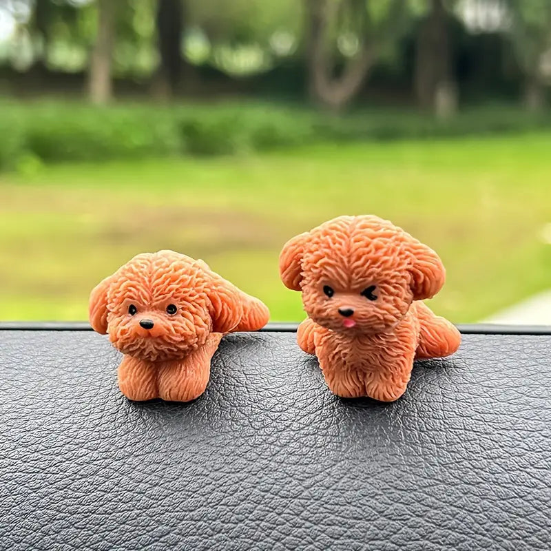 Teddy Dog Dashboard Ornament for Car Interior – Cute Resin Puppy Figurine