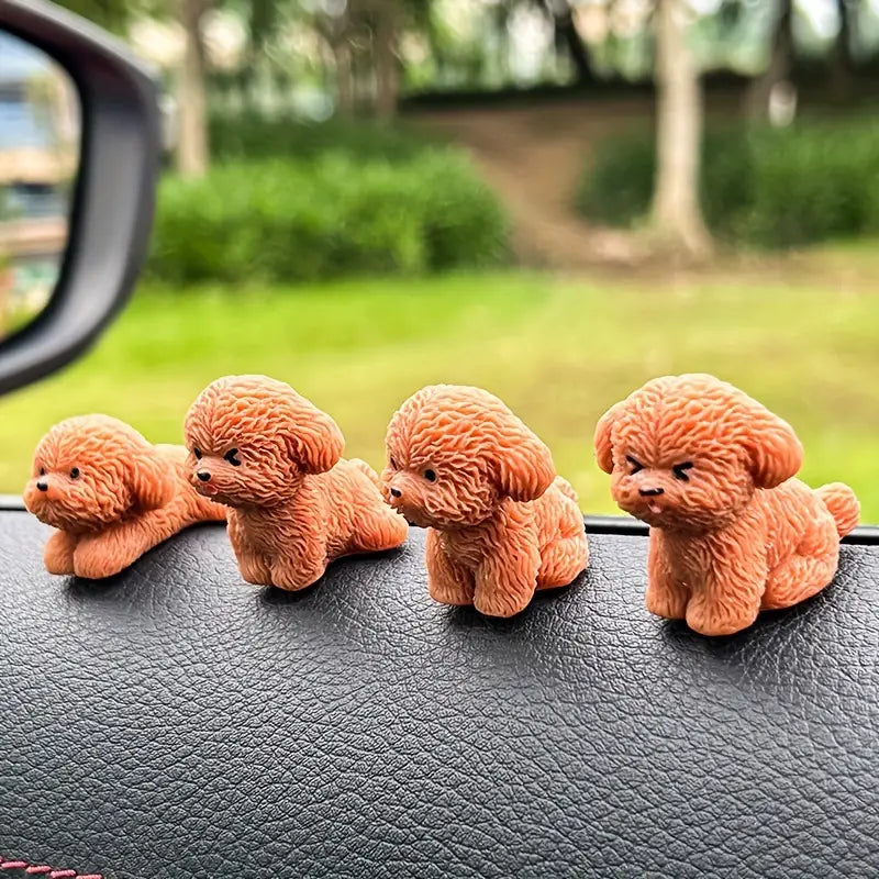 Teddy Dog Dashboard Ornament for Car Interior – Cute Resin Puppy Figurine