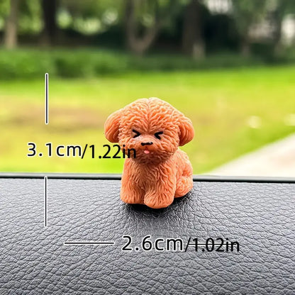 Teddy Dog Dashboard Ornament for Car Interior – Cute Resin Puppy Figurine